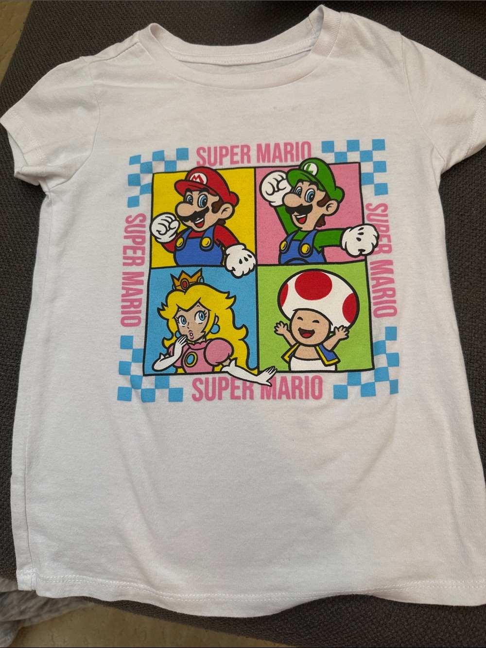 Nintendo Super Mario Kids White Tee with Colorful Character Grid